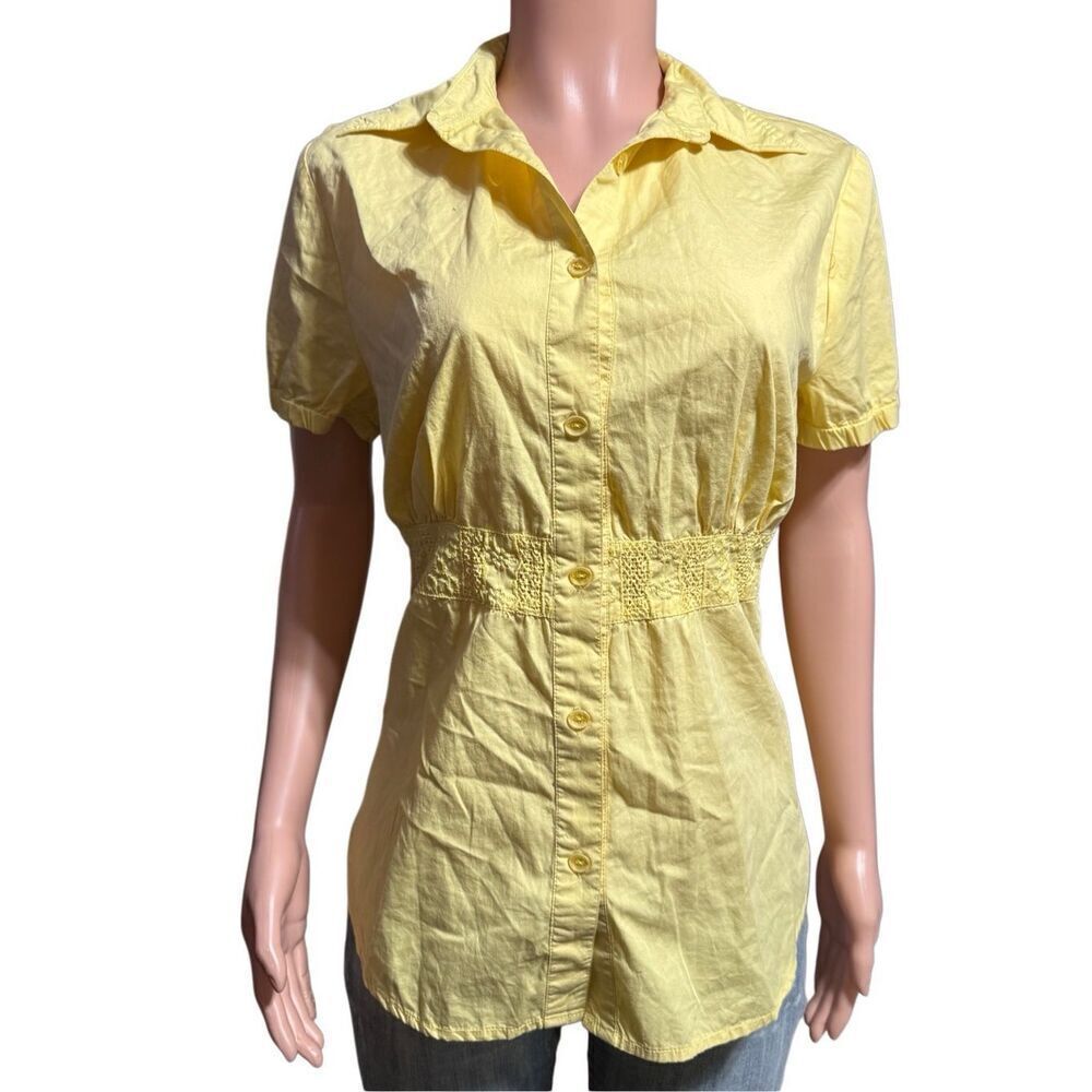 Pulp short sleeve embroidery waist patch yellow button up shirt M
